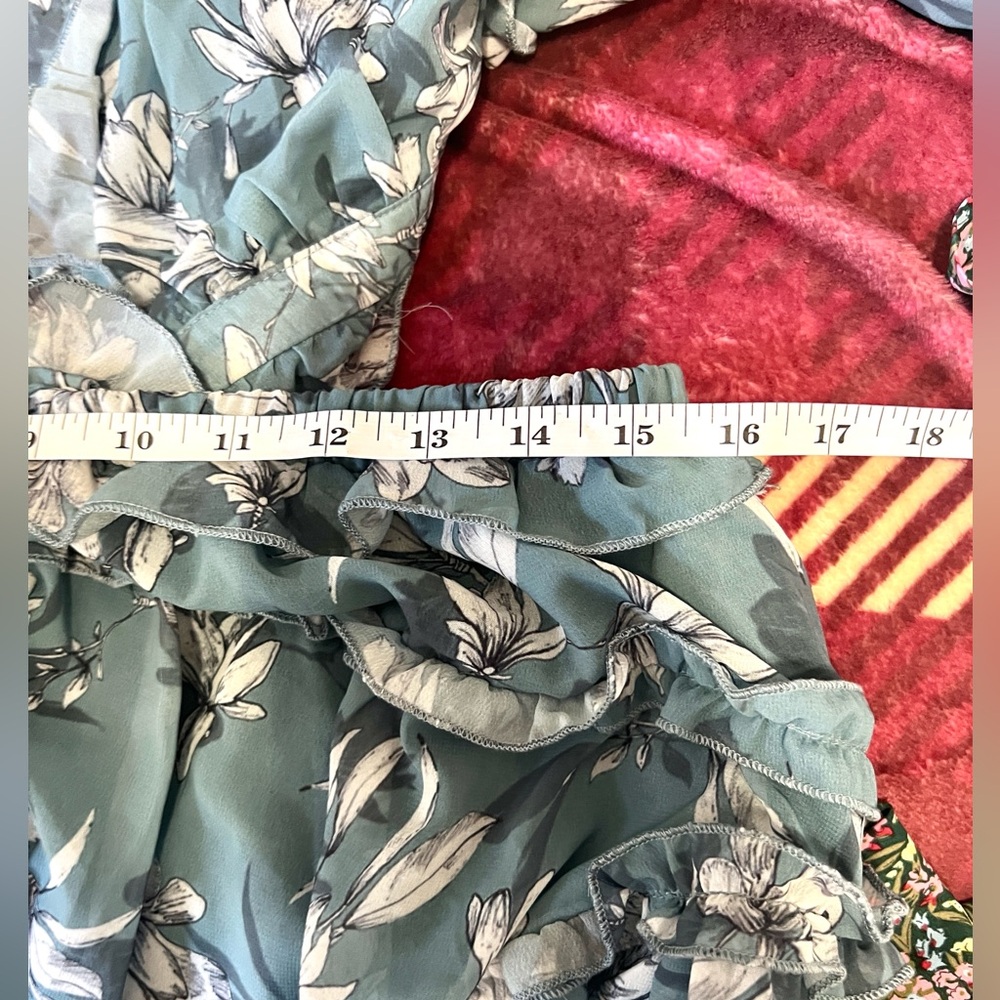 Luxxel Blue Floral Chiffon Two-Piece Illusion Dress Lace-Up Back,Ruffle Size L - Picture 9 of 11